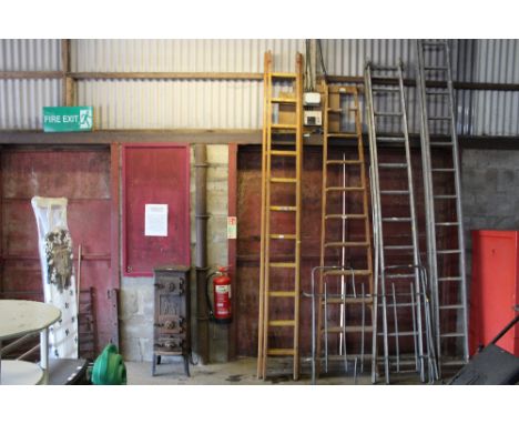 A wooden extending ladder
