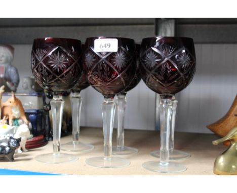 Six ruby flash wine glasses