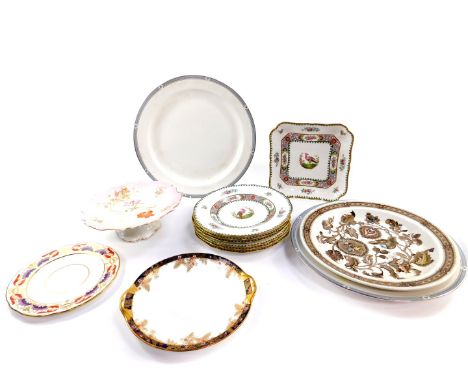 A Copeland Spode porcelain part dessert service, for Maple &amp; Co Ltd, London, Limoges porcelain tazza decorated with meado