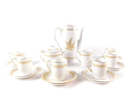 A Spode porcelain part coffee service, decorated in the Golden Fern pattern, comprising coffee pot, sucrier, cream jug, six c