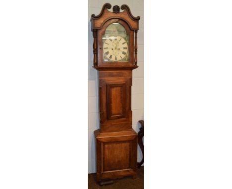 An oak and mahogany thirty hour painted dial longcase clock, dial inscribed J Boothroyd, Reeth, later movement 