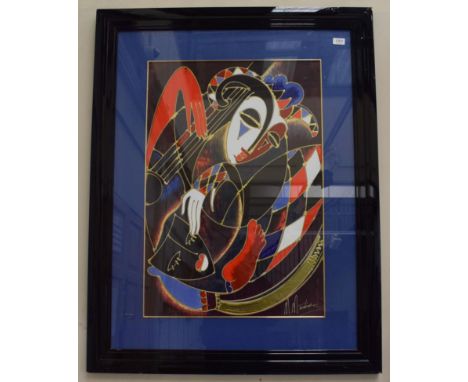 M. Martias? (Contemporary) Harlequin, signed, mixed media 