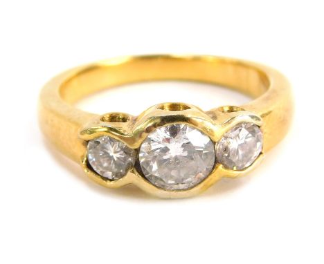 A diamond trilogy ring, set with three tension set diamonds, approx 1.25cts overall, principle diamond approx 0.75cts, in a y