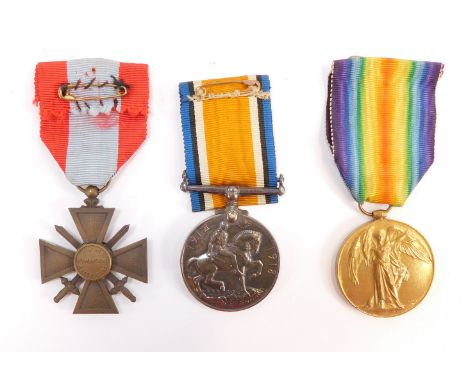 A WWI Great War and Victory Medal pair, named to Pte C Vicary, Army Service Corps, M2-192770, together with a Croix de Guerre