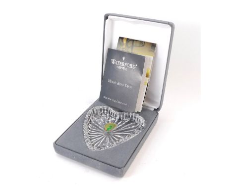 A Waterford crystal heart shaped ring dish, boxed, 9cm high.