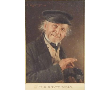After C Kronbergen. The snuff taker, print, 15cm x 10cm, in ebonised gilt frame.