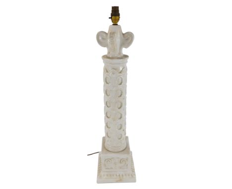 A Doulton Staffs pottery table lamp, formed as a column, with moulded edges, 75cm high.