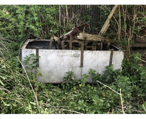 A group of agricultural tools, large galvanised feeder, wheels, etc. Buyer's Note: No viewing is available. Buyer to collect 