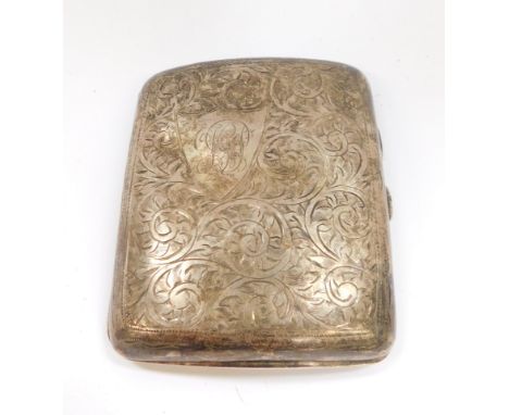 A George V silver cigarette case, engine turned foliate decoration, Chester 1918, 2¾oz. 