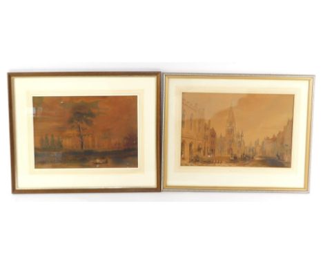20thC School. Sleaford, fine print with watercolour touch up, 24cm x 36.5cm, together with a print of Sleaford Union, 24cm x 