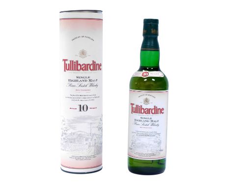 A Tullibardine Single Highland Malt Scotch Whiskey, Aged 10 Years, in presentation box.