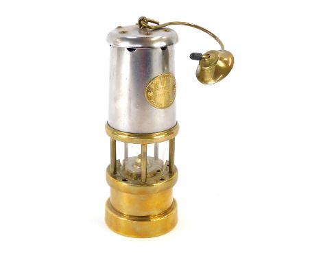 A Colliery of Hockley brass and steel cased miner's lamp, with swing handle, 17cm high.