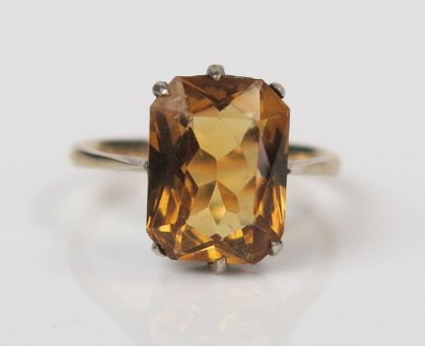 9ct Gold and Silver Citrine Ring, size N.5, 2.7g