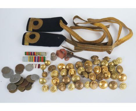 Royal Navy Buttons, epaulettes and silver thimble 