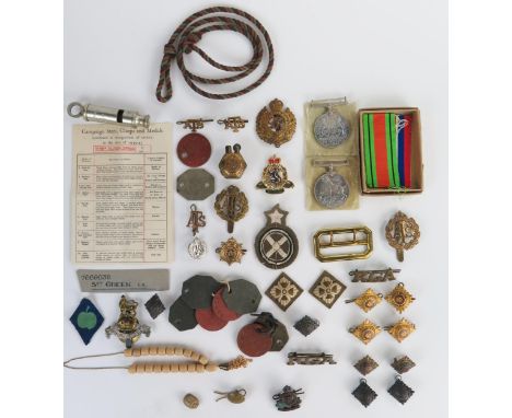 Royal Engineers Trench Art Lighter, cap badge, ATS, R.A.S.C., dog tags, etc. 