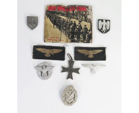 Collection of WWII German Badges including Landwacht and Der Weg Nach Tunis Propaganda Leaflet 