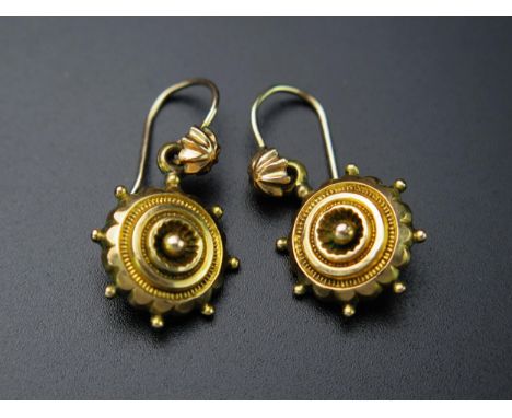 Pair of 9ct Gold Target Pendant Earrings, 27mm drop 