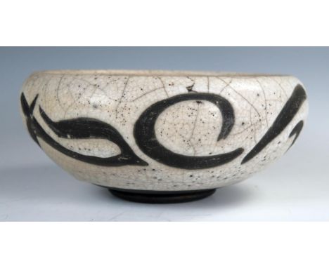 Simon Leach, Studio Pottery, crackle glaze bowl, impressed mark, 22x10cm. 