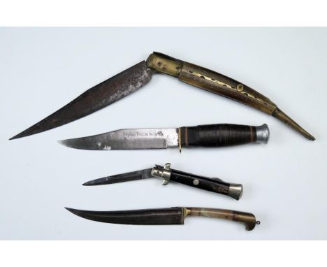 Indian Dagger with enamel and hardstone grip (23.5cm), folding knife with horn grip, 'Original Bowie Knife' and lock knife 