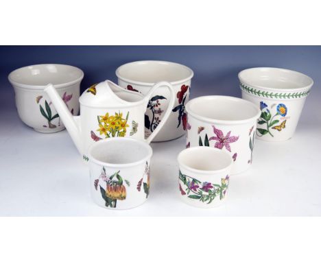 Portmeirion Pottery Botanic Garden 1818, a watering can, plant pot and a set of five graduating cache pots, (7). 