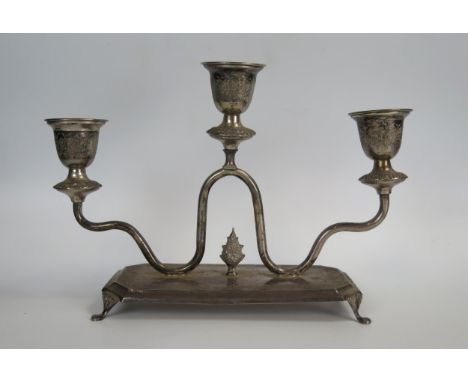 Persian White Metal Three Light Candelabra, stamped VARTAN 84, c. 19.5cm high, 680g 