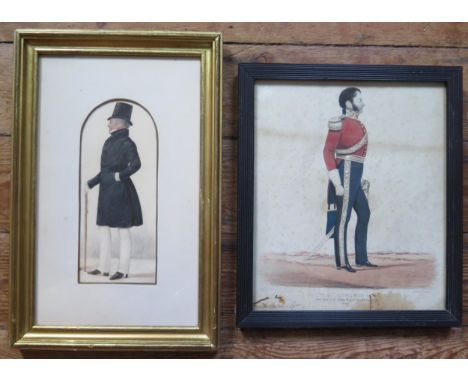 Portrait of a Captain George Stevenson? of The Grenadier Guards with his walking cane, Watercolour and Pencil, Details verso,