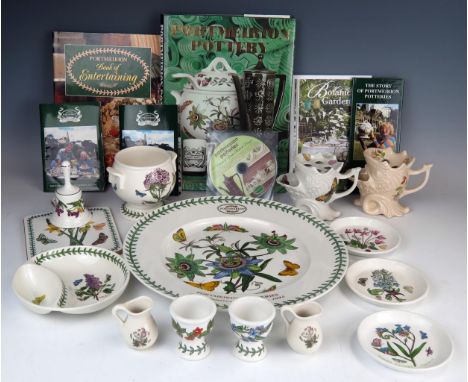 Portmeirion Pottery Botanic Garden, collectors books, an anniversary plate, two egg cups, bell, two shaving mugs, coasters, s