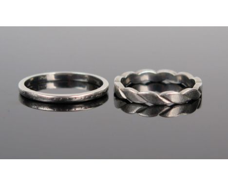 Two Platinum Wedding Bands (plain marked PLAT, size M.75, 2.5g and the other marked 950, size K.25, 3.9g) 
