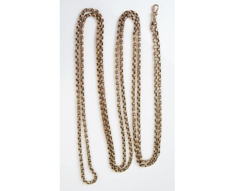 Antique 9ct Gold Guard Chain, 42.7g, 67" long with a spring clip stamped 9ct 