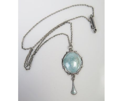Charles Horner Sterling Silver and Enamel Pendant (37mm drop) and on a white metal chain with barrel clasp 