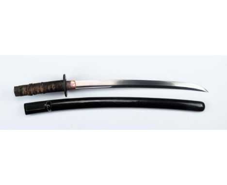 Japanese Wakizashi with Koto period blade, and signed tang, iron tsuba and shagreen grip and lacquered scabbard, 47.5cm blade