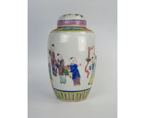 A Chinese 14 boy band enamel ginger jar and cover, 22cm high 