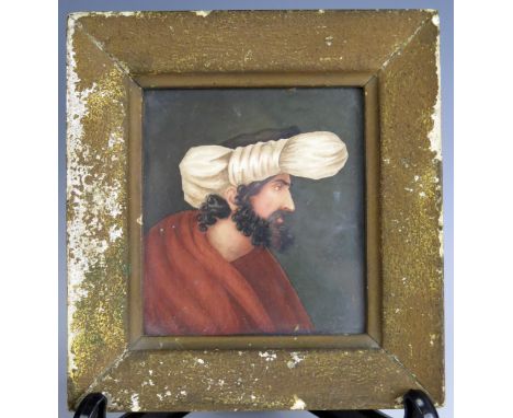A 19th Century portrait miniature, Ottoman, watercolour on card, 9.5x8.5cm. 