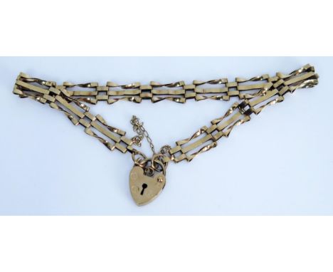 9ct Gold Gate Link Bracelet, 3.4g 