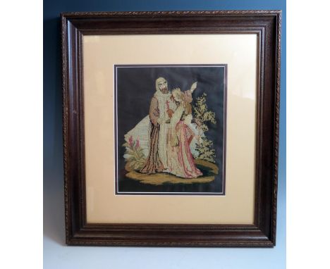 A mid 19th Century needlework panel of the lady of the lake, worked by Fred Gage in 1838, 20x18cm. 