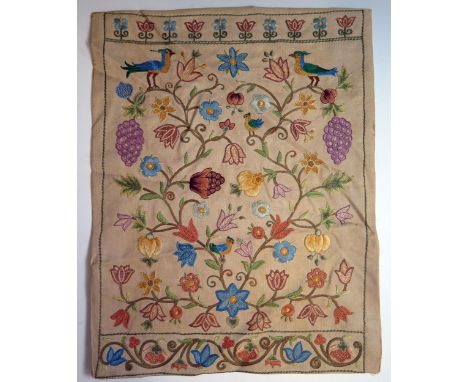 A 20th Century crewel textile panel, 47x37cm. 