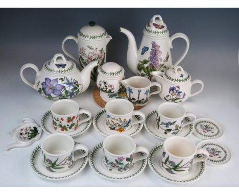 Portmeirion Pottery Botanic Garden, tea ware, comprising of six cup and saucers, teapot, hot and cold milk, hot water, coffee