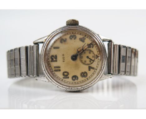 1940's ELGIN Stainless Steel Manual Wind Wristwatch, 31mm case. Running 