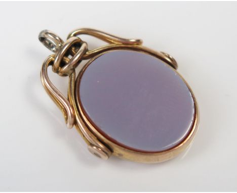 9ct Gold and Agate Spinning Fob, 29mm, 5.4g 