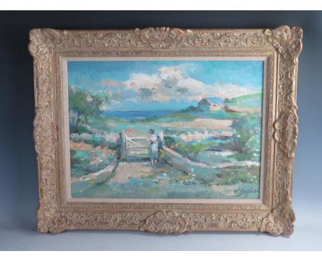 Michael D'Aguilar (b.1928) RA, British Landscape and Figurative Painter, Looking over the gate towards the Sea -Impressionist