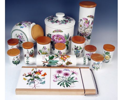 Portmeirion Pottery Botanic Garden 1818, a collection of storage jars and a rolling pin, (13). 