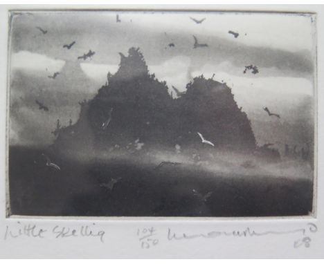 Norman Ackroyd, b.1938 Printmaker and Etcher, RA, RE, 'Little Skellig', Limited Edition 104/150, Monochrome Etching, 10 x 13c