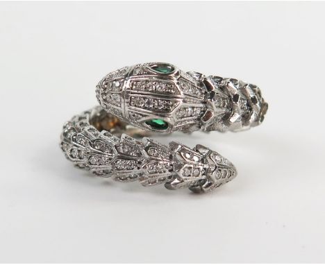 Silver and Paste Snake Ring, marked MASTER, size R, 8.1g 