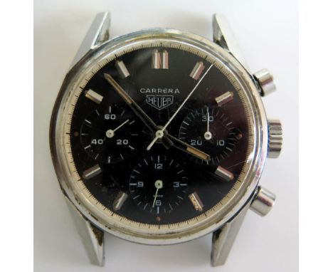 Heuer CARRERA Gent's Stainless Steel Chronograph Wristwatch. Carrera, Ref:2447, Case No.104448, Circa 196817-jewel Valjoux Ca