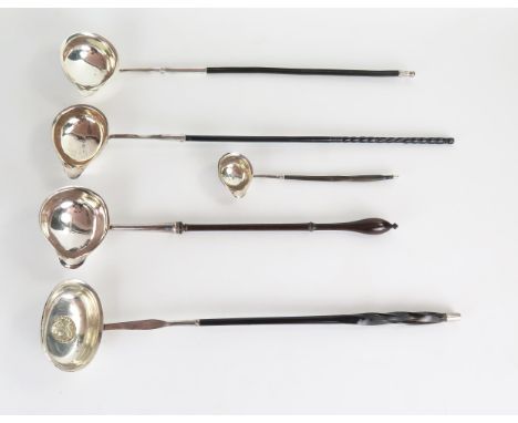 A George III silver and fruitwood toddy ladle, London 1848, together with three large and one small, (5). 