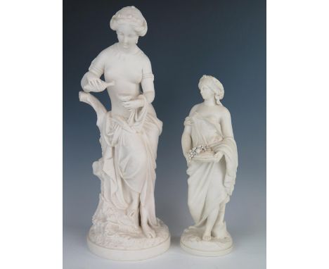A large late Victorian Parian figure of a classical woman filling her oil lamp, impressed mark, 43cm high, chip to base, toge