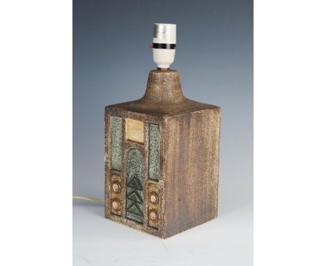 Troika, Studio Pottery, lamp base of square form, double sided, 12x12x23cm high. 