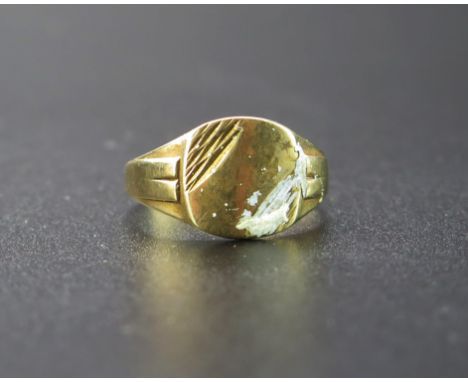9ct Gold Signet Ring, size R.5, 2.7g 