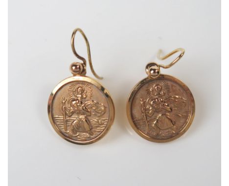 Pair of 9ct Gold St. Christopher Pendant Earrings, 13mm diam., 2.9g 