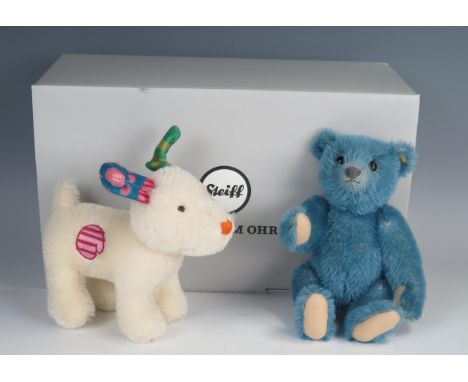 Steiff Limited Edition Pair - (1) 1908 blue bear replica 403002, (2) Snowdog from The Snowman 664083 - one missing tags with 